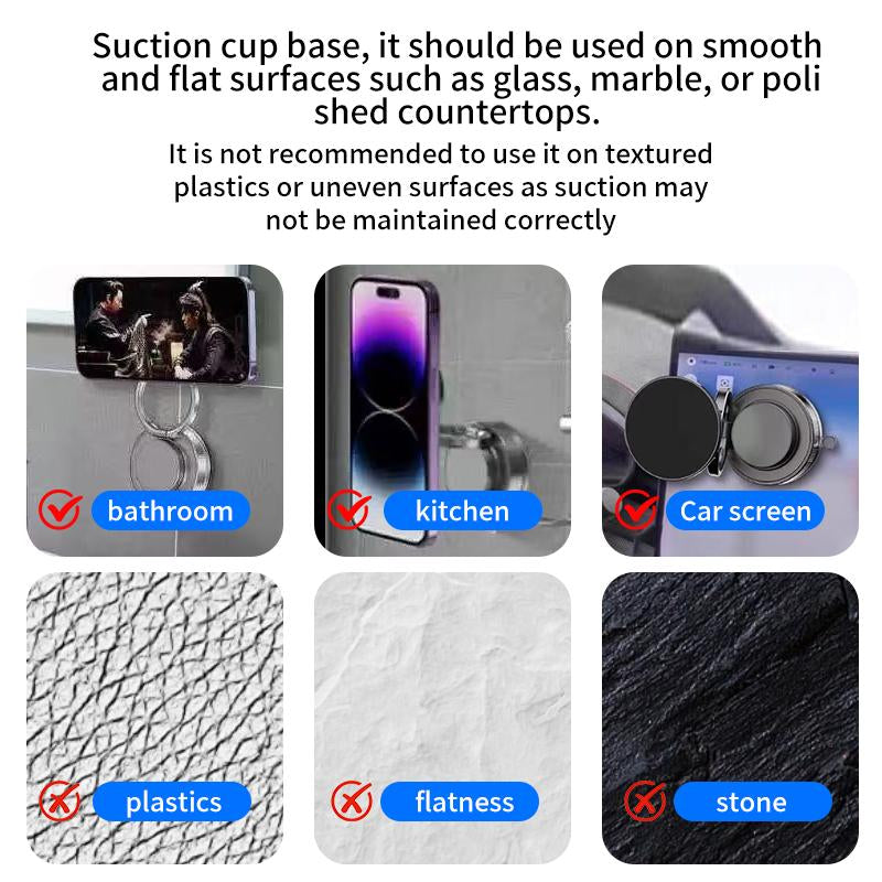 Universal 360° Rotating Magnetic Phone Holder – Strong Suction Stand for Car, Mirror, or Home Use